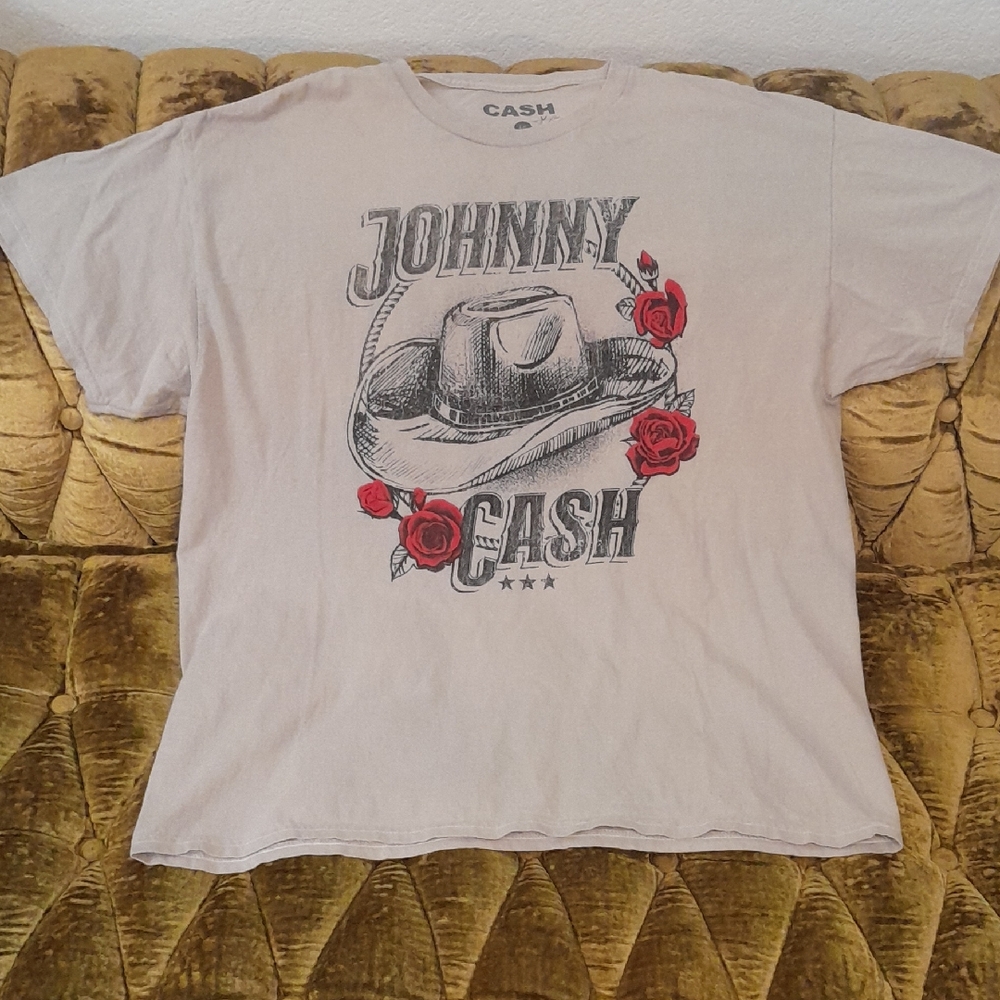 Johnny Cash Graphic Tee - Light Gray with Red Accents